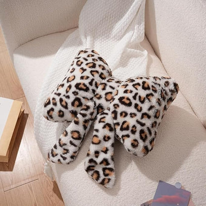 2 Pack Cute Leopard Print Bow Throw Pillows Furry Cheetah Bownote Plush Pillow Decor Bow Lumbar Suffed Pillow for Home Living Room Bedroom Bed Couch Cushion
