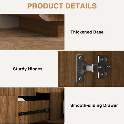 TV stand for 65'' TV , Media Console Table with Storage Cabinet, Spiral Wave Design,Low Profile Credenza for Living Room,Entertainment Center Television Stand with Curved Corner for Bedroom Walnut