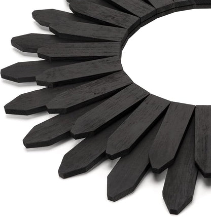 Honiway 21 inch Black Wall Decor Vintage Mirror, Boho Style, Wooden Frame, Easy to Hang, Ideal Gift