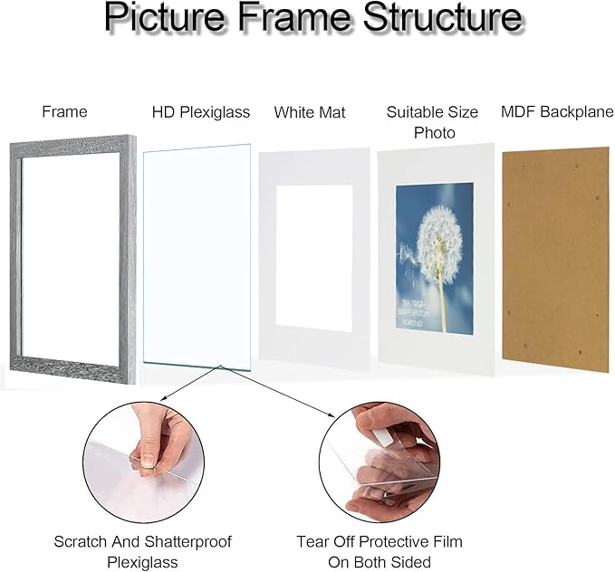 HEART ART 8x8 Picture Frame Set of 9, Display Pictures 4x4 with Mat or 8 x 8 without Mat, Multi Collage Gallery Square Photo Frames for Wall,Gray