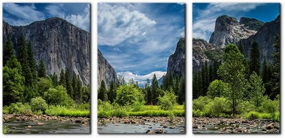 Pacimo 3 Pieces Green Wall Art Painting Yosemite National Park Clear Water Lake Mountain Trees Rocks Pictures Prints On Canvas Landscape Wall Decor for Home Modern Decoration Print - 16"x24"x3 Panel
