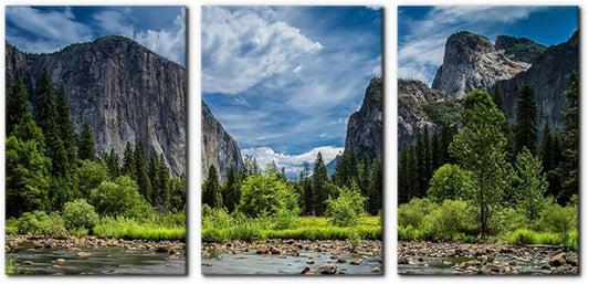 Pacimo 3 Pieces Green Wall Art Painting Yosemite National Park Clear Water Lake Mountain Trees Rocks Pictures Prints On Canvas Landscape Wall Decor for Home Modern Decoration Print - 16"x24"x3 Panel