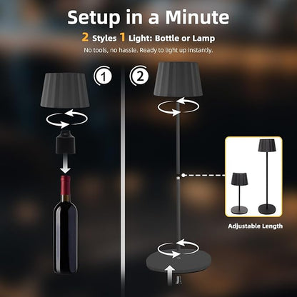Modern 2-in-1 Table Lamp & Bottle Lamp, Pleated Metal Shade Touch Control Lamp | Adjustable Height, Warm Light & RGB, Stepless Dimming, Anti-Tip Design,Pleats,Black