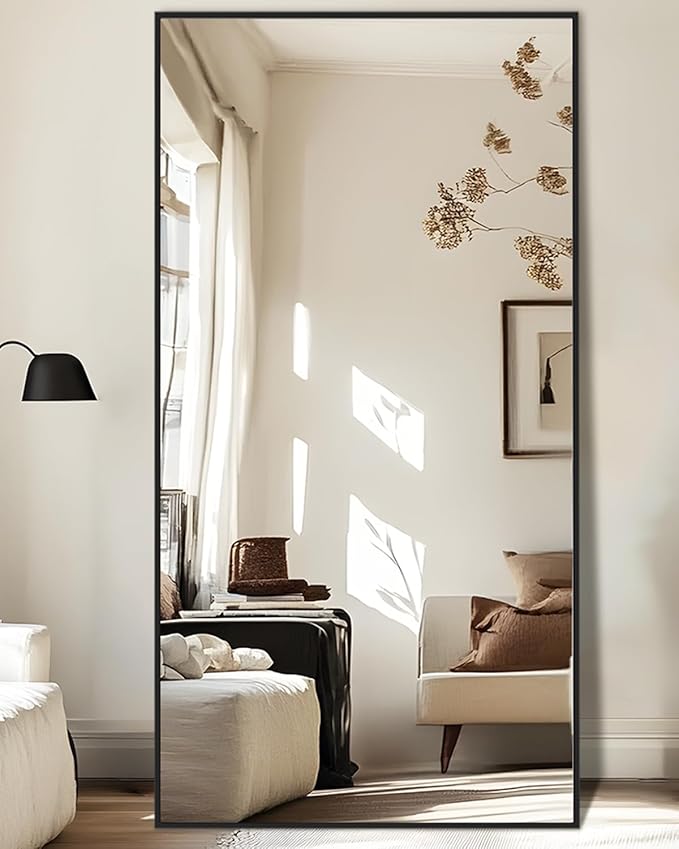 Antok Full Length Mirror, 78"x38" Floor Mirror, Floor Standing Freestanding Full Body Mirror with Stand for Bedroom, Hanging Mounted for Living Room Cloakroom, Black