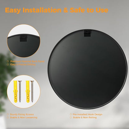 OLIXIS 36 Inch Black Round Bathroom Wall Mirror, Round Bathroom Mirrors for Over Sink, Circle Mirror with Tempered Glass for Home Decor, Entryway, Bedroom, Vanity, Shatterproof& Crystal-Clear