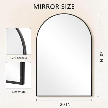 Dewfig Wall Mounted Mirror, 20"x30" Arched Wall Bathroom Mirror, Black Vanity Wall Mirror with Metal Frame, Modern & Contemporary Arch Top Wall Mirror for Bedroom, Entryway, Living Room, Black