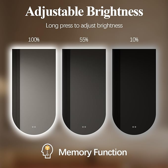 Arched LED Bathroom Mirror, 55"x28" Arch Framless Backlit Mirror with Lights Anti-Fog Dimmable Smart Frameless 3-Color Lighted Vanity Mirror Memory Waterproof, UL Listed, Vertical-Inverted