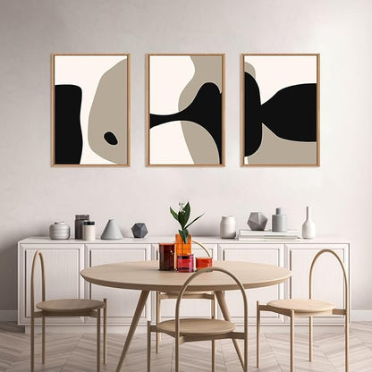 DRACIT Large Neutral Abstract Lines Framed Canvas Wall Art Set,Minimalist Black Beige Brown Wall Decor,Modern Mid Century Geometric Blocks Artwork for Living Room,Bedroom,Office-16 x24 x3