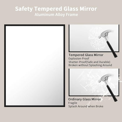 LOAAO 22"X30" Black Rectangle Bathroom Mirror Wall, Matte Black Aluminum Alloy Frame, Hangs Vertically or Horizontally, Easy to Install
