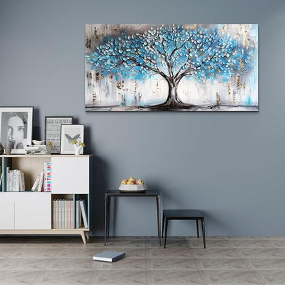 Wapluam Large Canvas Wall Decor For Living Room Farmhouse Wall Art For Bedroom Office Wall Decorations Blue Tree Paintings Abstract Pictures Framed Artwork Modern Room Home Decor Posters