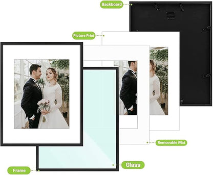 Golden State Art, Picture Frame Set 7 Pack, Gallery Wall Frame with One 11x14, Two 8x10, and Four 5x7. Aluminum Photos Frame for Wall or Tabletop Display (Style 1, Black, 7 Pack)