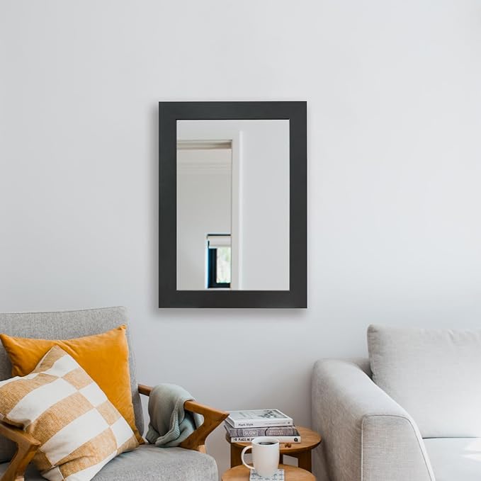 Syndra Rectangular Mirror with Frame Rustic 20x28‘’ Wall Mounted Rustic Vanity Mirror with Large Wood Frame Farmhouse Bathroom Mirror, for Bedroom, Living Room, Entryway Wall Decor(Black)