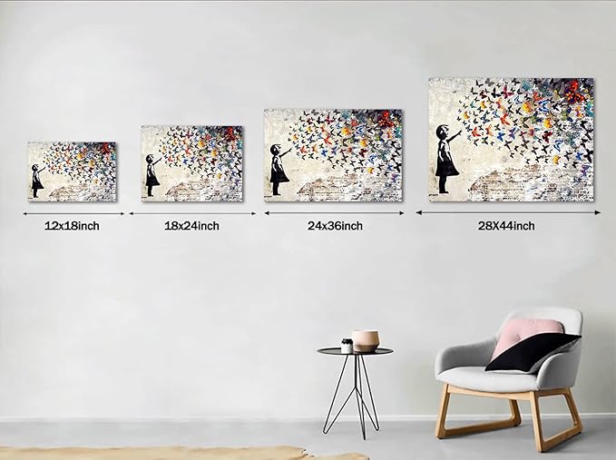 Banksy Wall Art Graffiti Street Giclee Canvas Paintings Poster and Prints Kid Wall Pictures girl Figure Street Picture Artwork Modern Framed Art for Home Wall Decor 24”Wx36”H