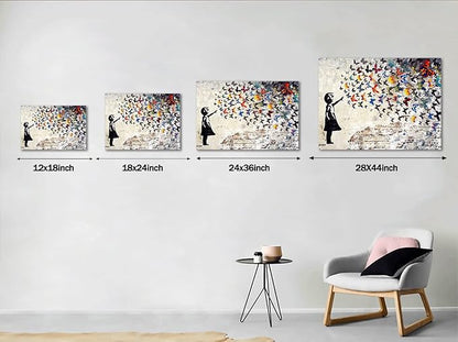 Banksy Wall Art Graffiti Street Giclee Canvas Paintings Poster and Prints Kid Wall Pictures girl Figure Street Picture Artwork Modern Framed Art for Home Wall Decor 24”Wx36”H