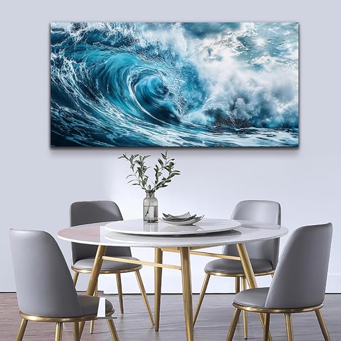 ERQINHUA Large Blue Wave Canvas Wall Paintings Wall Art For Living Room Wall Decor For Bedroom Ocean Inspiration Pictures Office Decorations Posters Modern Artwork Home Decor Aesthetics 30"X60"