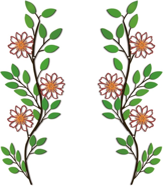 DUOOLN 2 Pcs Metal Tree Leaf Wall Decor, Long Iron Scroll Vine Wall Art Above, Rustic Hanging Sign, Line Flowers Sculpture For Above Door Living Room Office Indoor And Outdoor Decoration - Color 2