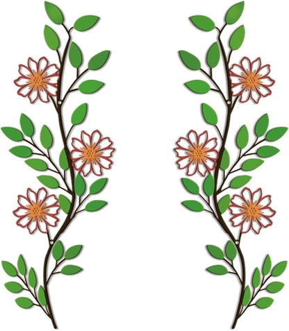 DUOOLN 2 Pcs Metal Tree Leaf Wall Decor, Long Iron Scroll Vine Wall Art Above, Rustic Hanging Sign, Line Flowers Sculpture For Above Door Living Room Office Indoor And Outdoor Decoration - Color 2