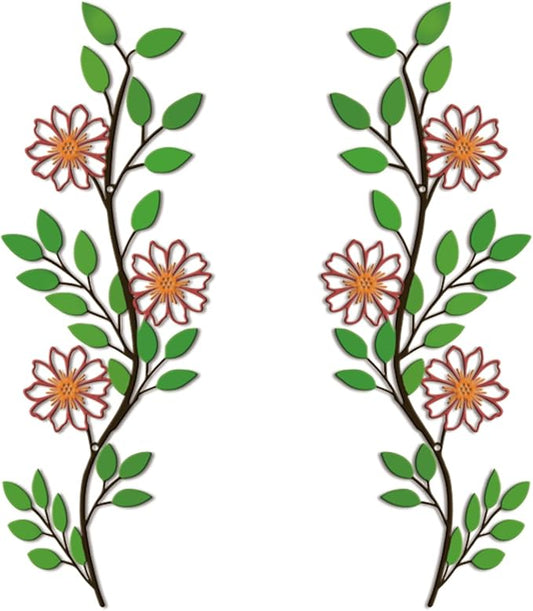 DUOOLN 2 Pcs Metal Tree Leaf Wall Decor, Long Iron Scroll Vine Wall Art Above, Rustic Hanging Sign, Line Flowers Sculpture For Above Door Living Room Office Indoor And Outdoor Decoration - Color 2
