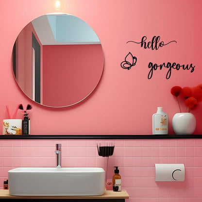 Vineland Hello Gorgeous Metal Wall Art Decor, Black Modern Minimalist Decoration, Hollow-out Decorative Sign for Bedroom Living Room Bathroom Closet Salon