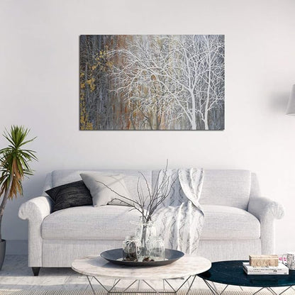 Yihui Arts White Birch Trees Painting 3D Canvas Art On Canvas Abstract Artwork Art Wood Inside Framed Hanging Wall Decoration Abstract Painting One Panel for Home Modern Decor