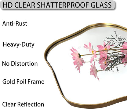 Gold Irregular Mirror, 16" Asymmetrical Shaped Mirror, Wavy Round Mirrors Decorative, Modern Scalloped Mirrors for Living Room Bathroom Bedroom Hallway Entryway Fireplace