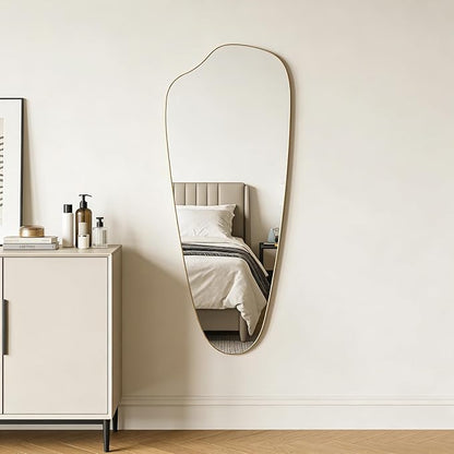 Irregular Wall Mirror Asymmetrical Mirror, Gold Mirror for Bathroom Living Room Entryway Bedroom, Decorative Modern Mirror, Tempered Glass, Shatterproof, Hangs Horizontally or Vertically (48" x 20")