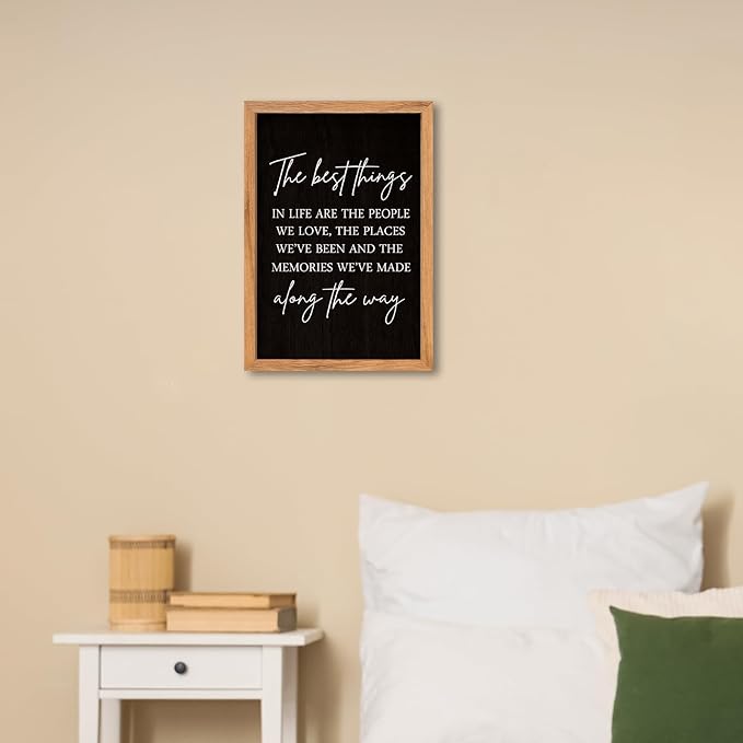 AuraPeak The Best Things In Life Family Sign for Home Wall Decor Modern Memory Family Positive Quotes Memories Farmhouse Bedroom Living Room Horizontal Adventure Hanging Art (Wood Black 16"×11")