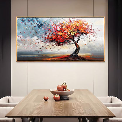 hyidecorart Wood Framed Prints Textured Pictures Large Abstract Wall Decor For Living Room Canvas Wall Art For Office Bedroom Decor Tree Panoramic Landscape Wall Painting Artwork Modern Hotel Mural