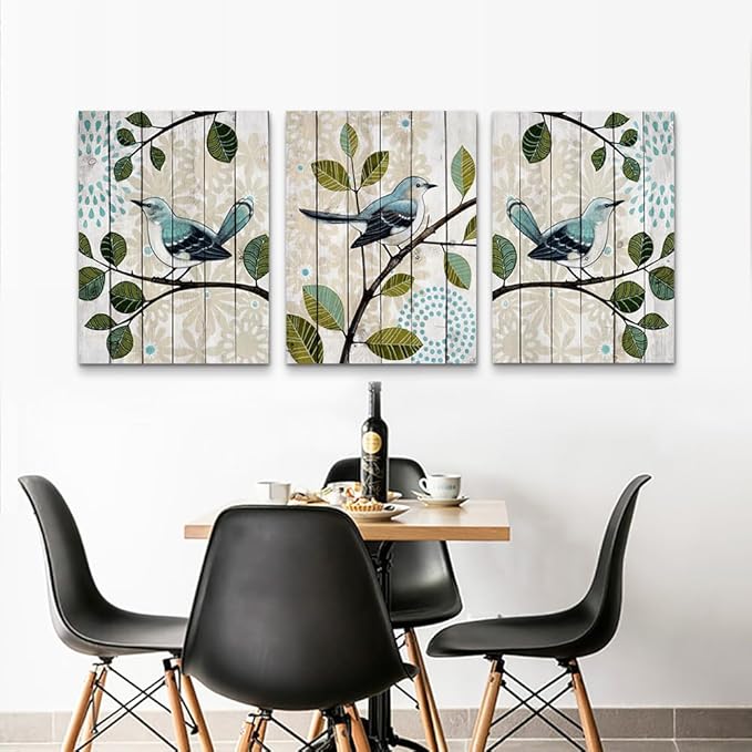Lapremoly Canvas Wall Art For Living Room Abstract Wall Decor For Bedroom Kitchen Decorations Bird On The Branch Wall Pictures Posters Prints Artwork Ready To Hang Bathroom Home Decoration 3 Pieces