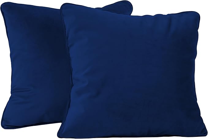 FDP 18" x 18" Velvet Square Pillow Set with Piping Decorative Throw Pillow for Home Dcor in Living Room, Bedroom or Lounge (2-Pack) - Eclipse, 15158-348