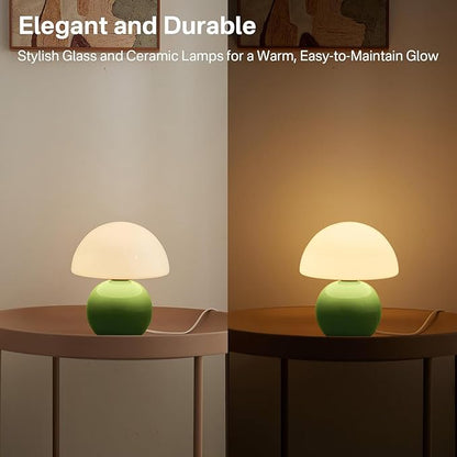 Dawnwake Mushroom Lamp Table Lamp for Bedroom,Desk Bedside Small Lamps for Living Room Night Stands,Mushroom Decor Cute Mini Modern Mid Century Lamps,Unique Aesthetic Home Living Room Decor(Green)