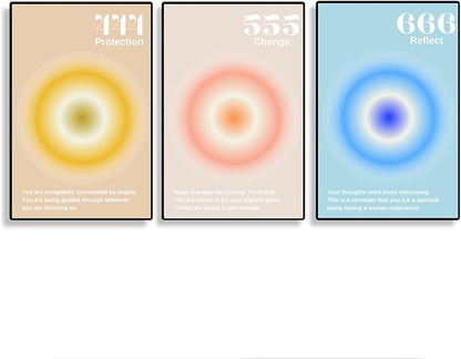 Gradient Aura Angel Numbers Poster Sets for Room Aesthetic Inspirational Quotes Wall Art Paintings Abstract Minimalist Room Wall Decor - 11x17in LAMINATED - No Frame (Angel Numbers 444, 555, 666)