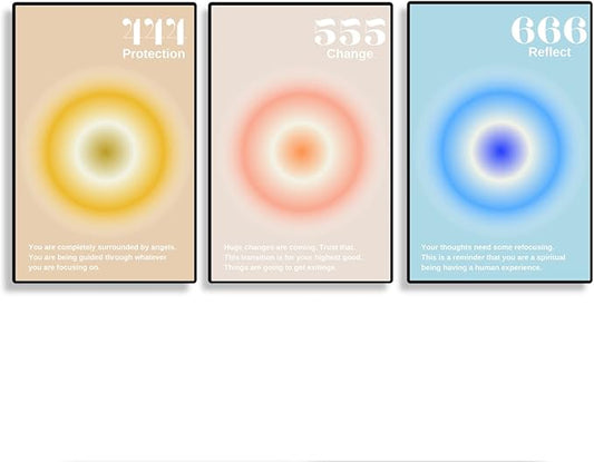 Gradient Aura Angel Numbers Poster Sets for Room Aesthetic Inspirational Quotes Wall Art Paintings Abstract Minimalist Room Wall Decor - 11x17in LAMINATED - No Frame (Angel Numbers 444, 555, 666)