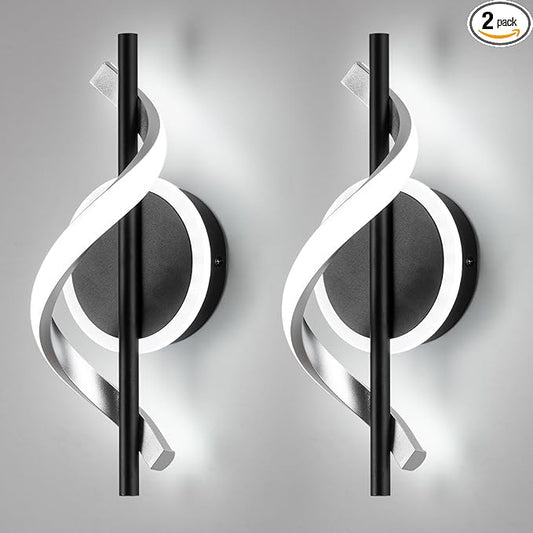 EIDISUNY Wall Sconces Sets of 2, 12W LED Wall Mount Lights, Modern Spiral Wall Lamp, 6000K Cold Modern Light Fixture for Stairs, Living Room, Bedroom, Aisle, Hallway