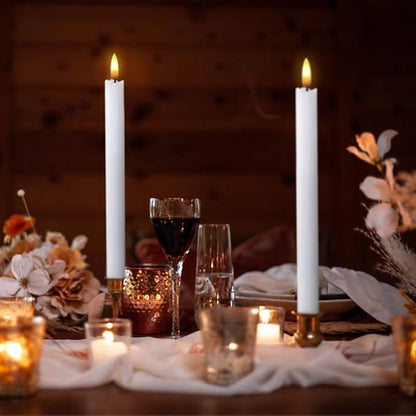 White Flameless Taper Candles Battery Operated with 6H Timer, Real Wax 3D Wick Flickering LED Taper Candles Dinner Wedding Holiday Decor(6 Pack, 0.78 x 9.64 Inches)