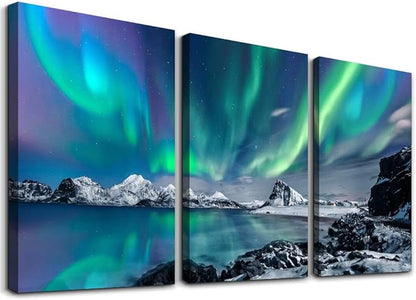 MHARTK66 Wall Art for Living Room Wall Decor for Bedroom Office Decor Abstract Mountain Aurora Landscapes Painting 3 Piece Scenic Framed Canvas Art Prints Ready to Hang Wall Pictures Home Decor