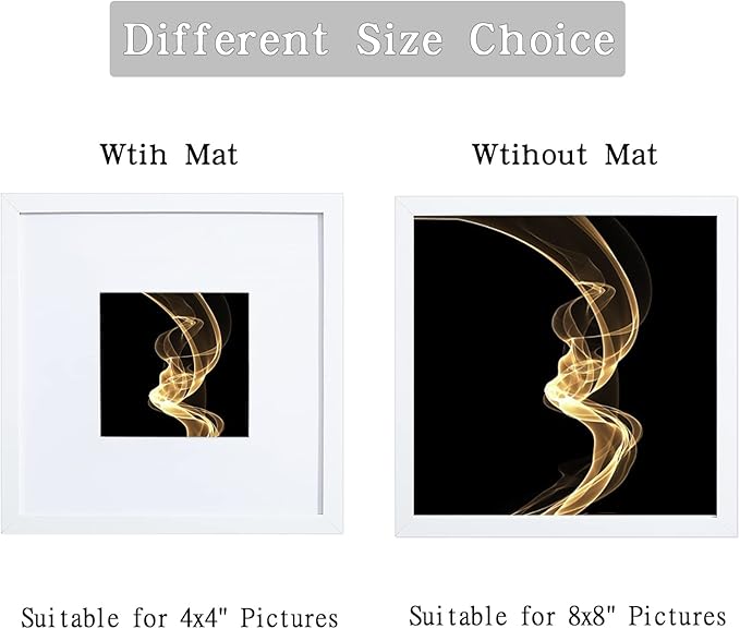 HEART ART 8x8 Picture Frame Set of 9, Display Pictures 4x4 with Mat or 8 x 8 without Mat, Multi Gallery Square Photo Frames for Wall,White