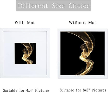 HEART ART 8x8 Picture Frame Set of 9, Display Pictures 4x4 with Mat or 8 x 8 without Mat, Multi Gallery Square Photo Frames for Wall,White