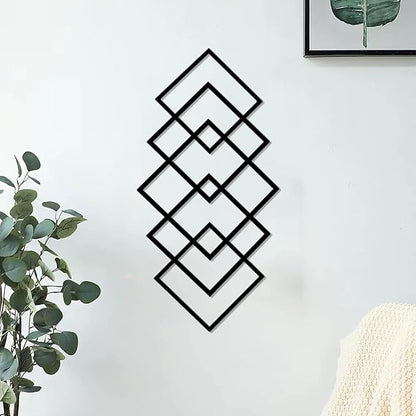 DUOOLN Large 2Pcs Abstract Metal Wall Art Decor, Black Modern Geometric Hanging Sign, Minimalist Single Line Décor Sculptures, Living Room Bedroom Bathroom Office Farmhouse Decoration-17.32 x 9.6 in