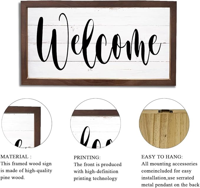 Welcome Signs, Front Door Wall Decor, Farmhouse Home Decors for Indoor Outdoor, Welcome Decoration for Wall, Rustic Hanging Decors, Wooden Framed Hanging Decor 15×7.5×0.3 inches