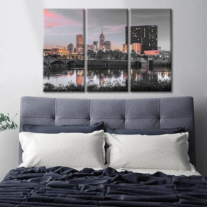 TUMOVO Indianapolis Indiana City Skyline Canvas Paintings Wall Art 3 Panel Skyscrapers Wall Decor for Living Room, Bedroom, Bathroom, Office. House Decor Framed Ready to Hang (36" Wx24 H)