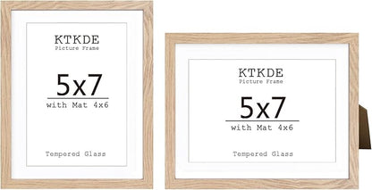 KTKDE 5x7 Picture frame Set of 2,4x6 with mat 5x7 without Mat,Modern Style Wood Composite Frame, Real Glass, Studio Gallery frame Wall Mount and Tabletop Display Family Friends Wedding Ideal Gift
