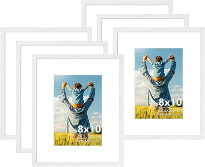 ATOBART 8x10 White Wood Photo Frame,6 Pack Picture Frames Plexi Glass front Wall Hanging Gallery for Wall and Tabletop Display,set of 6