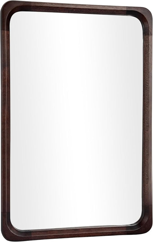 Tanmicoshomy Wood Bathroom Mirror 20 x 30 Inch, Solid Wood Framed Rectangle Mirrors with Tempered Glass for Living Room Bedroom or Entryway(Dark Brown)