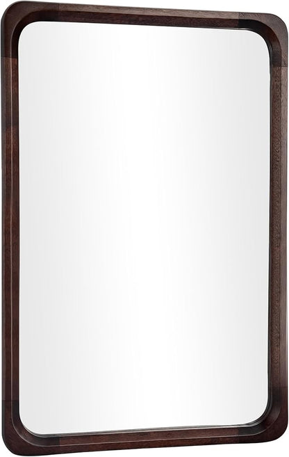 Tanmicoshomy Wood Bathroom Mirror 26 x 40 Inch, Solid Wood Framed Rectangle Mirrors with Tempered Glass for Living Room Bedroom Office or Entryway(Dark Brown)