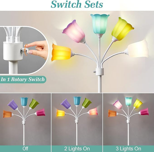 GyroVu Medusa LED Floor Lamp, Multi Head Modern Tall Lamp with Adjustable Gooseneck Standing Lamps for Living Room Bedroom Kids Room Office 6 Color Lampshades Bulb Not Included(White)