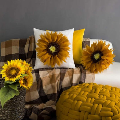 Mustard Yellow 3D Sunflower Round Decorative Throw Pillow Handcrafted Cute Elegant Flower Accent Pillow Boho Farmhouse Floral Cushion for Bed Couch Car Living Room Bedroom Home Decor 14Inch