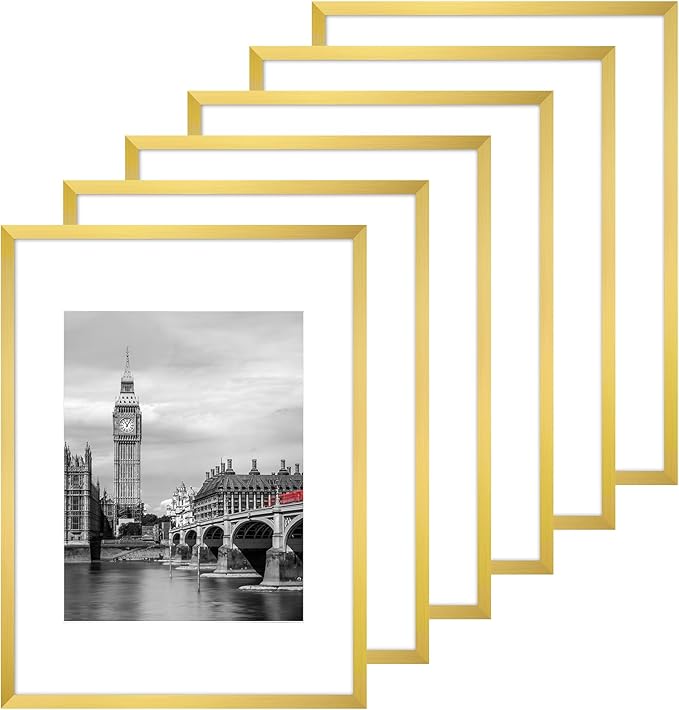 Fixwal 12x16 Poster Frame Set of 6 with Shatter Resistant Plastic Glass, Thin Border and Light Weight Photo Frames for Wall Decor Diamond Art, Gift for Mother's Day, Father's Day, Graduation, Gold