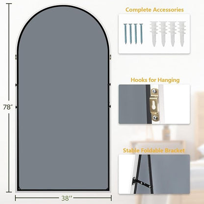 Dewfig Arched Full Length Mirror, 78"x38" Large Floor Mirror with Stand, Oversized Full Body Mirrors for Leaning or Hanging, Wall Mounted Mirrors for Bedroom, Living Room,Dressing Room, White