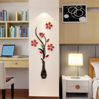 3D Vase Wall Murals for Living Room Bedroom Sofa Backdrop TV Background, Originality Stickers Gift, DIY Wall Decal Decor (Red, 47 X 18 Inches)